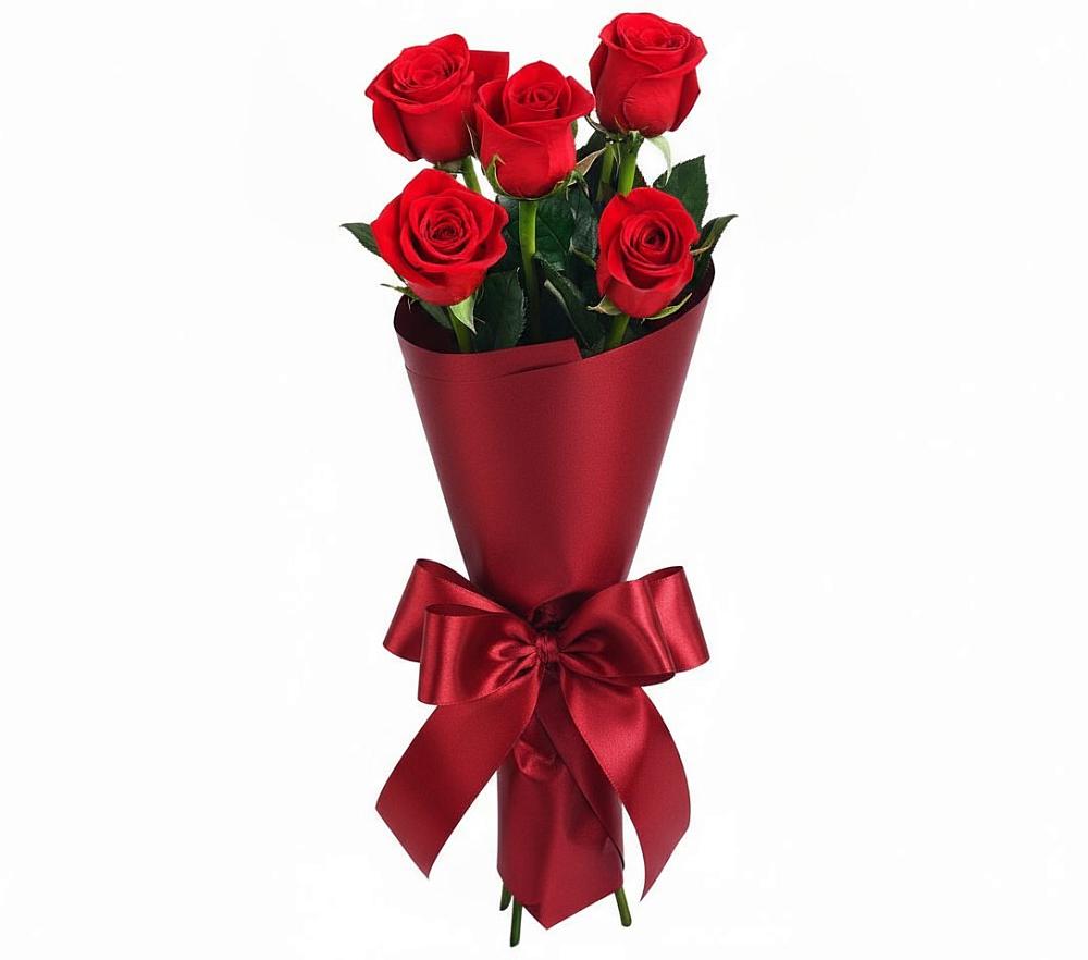 Букет 5 Красных роз Эдлесс Лав в Табачный