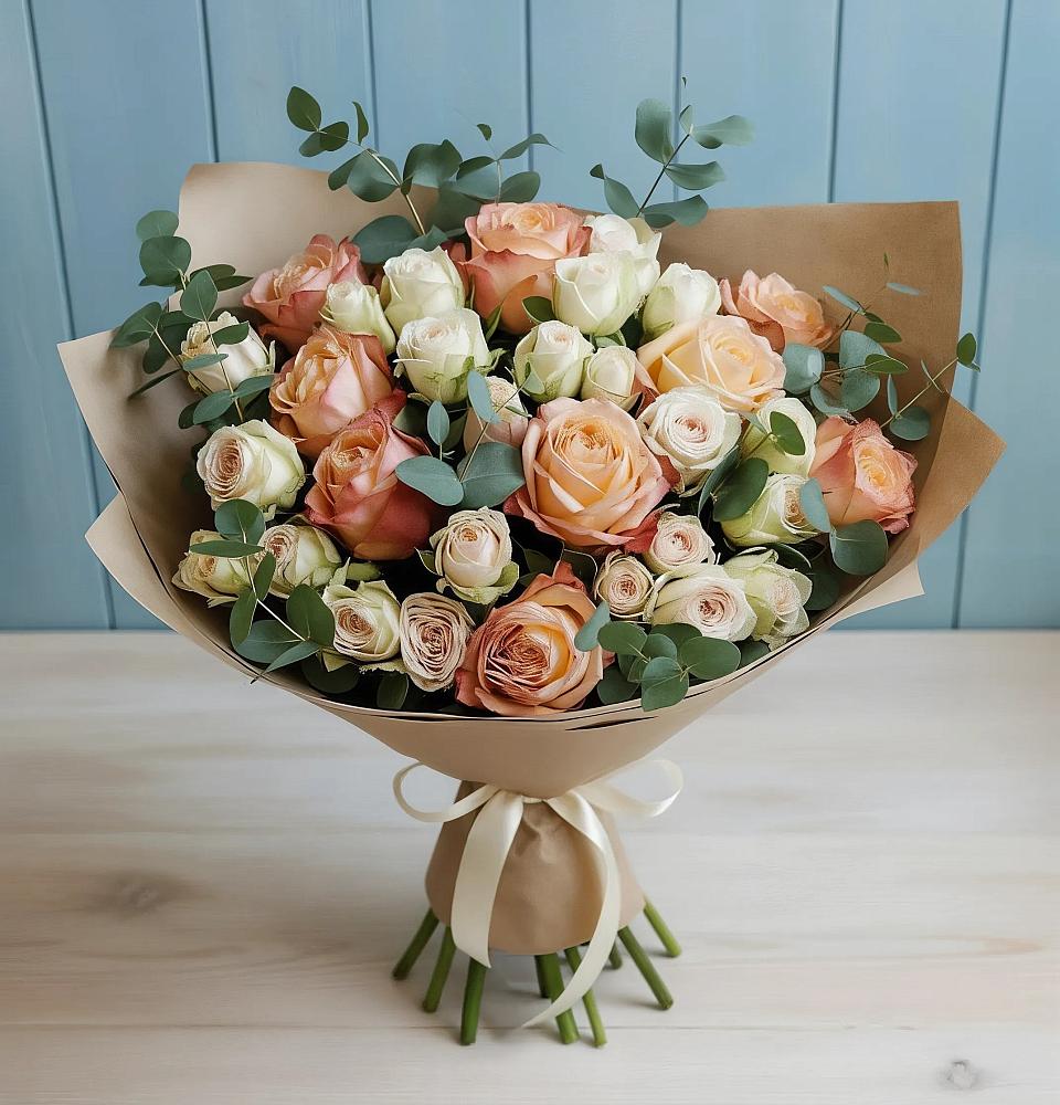 Букет цветов из: Альстромерии и Розы в Табачный