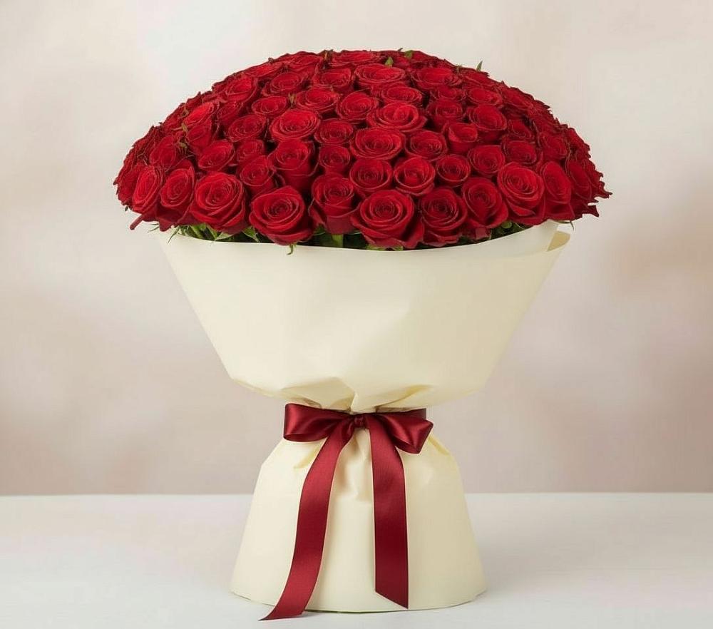 Букет 101 Красная роза Милано в Табачный