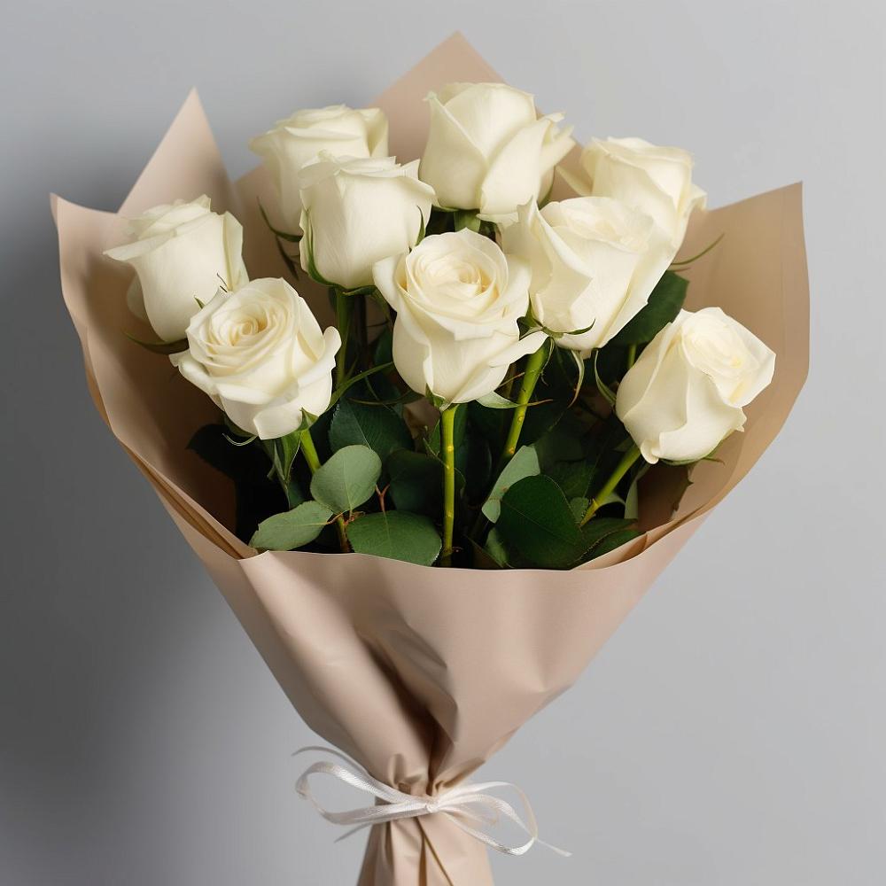 Букет 9 Белых роз Эдлесс Лав в Табачный