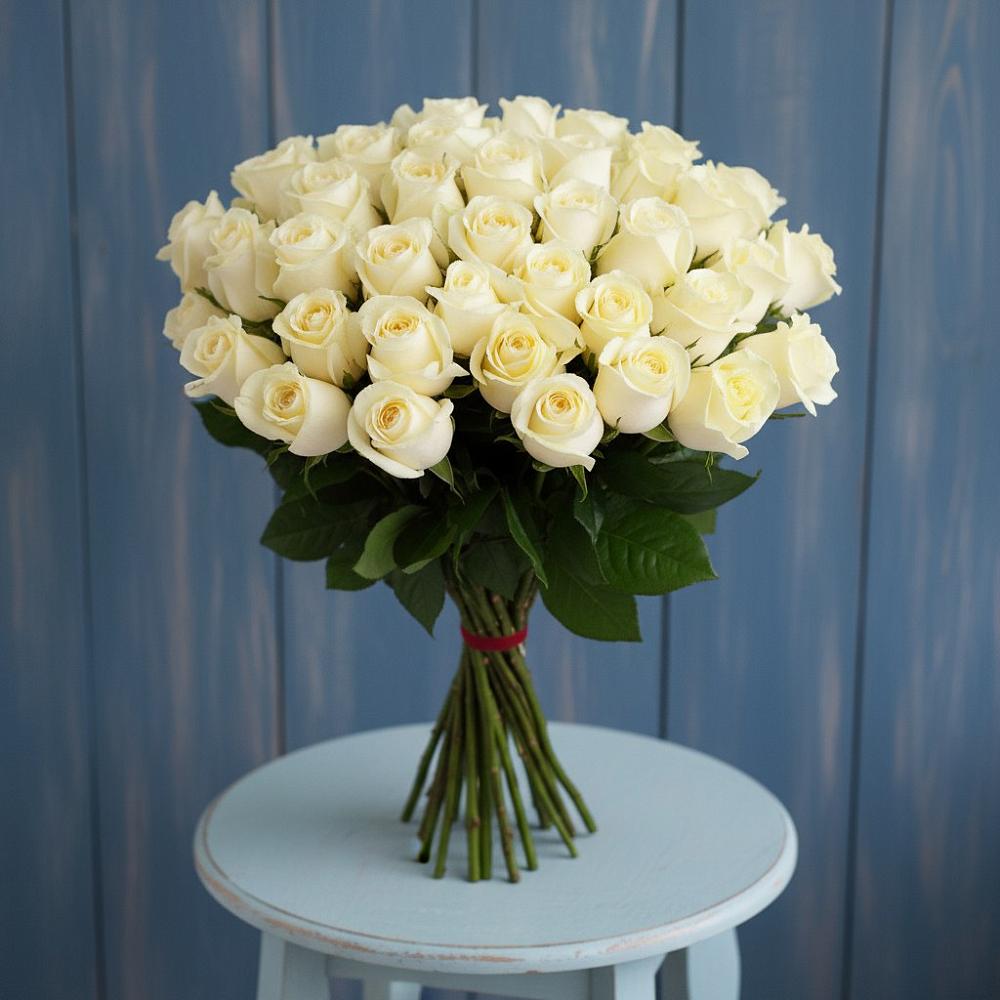 Букет 51 Белая роза Эдлесс Лав в Табачный