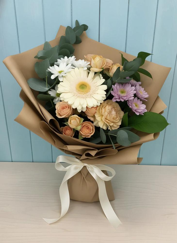 Букет цветов из: Герберы и Хризантемы в Табачный