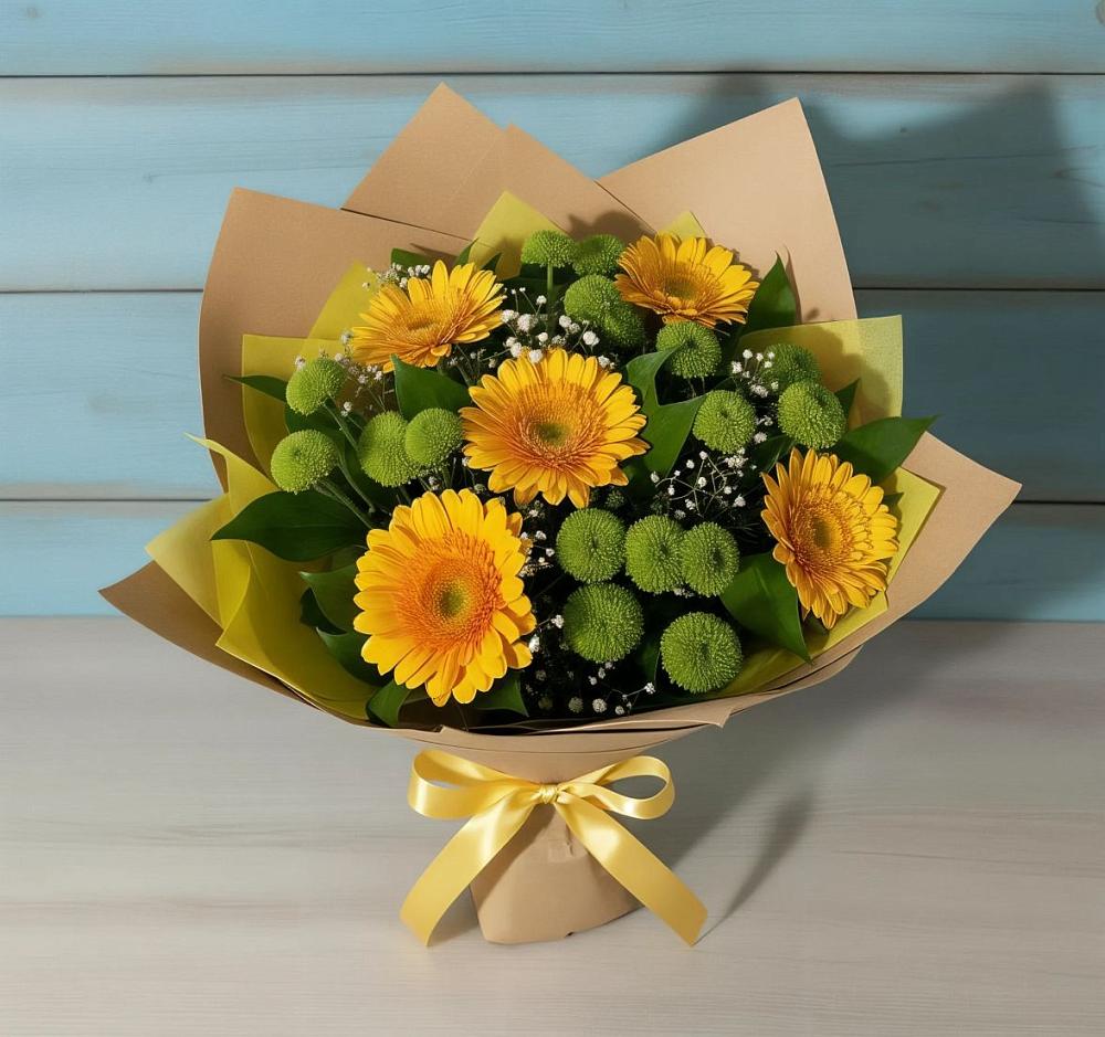 Букет цветов из: Герберы и Хризантемы в Табачный