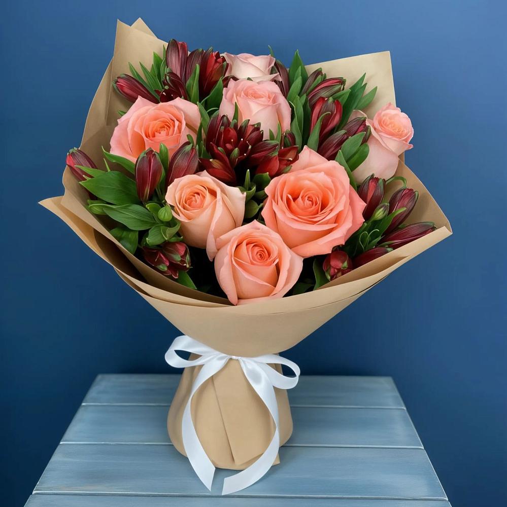 Букет цветов из: Розы и Альстромерии в Табачный