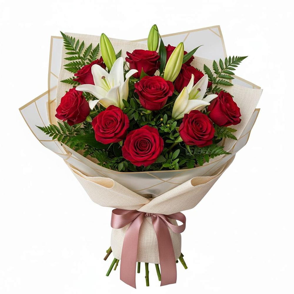 Букет цветов из: Лилии и Розы в Табачный