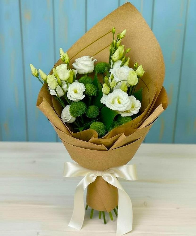 Букет цветов из: Хризантемы и Лизиантусы в Табачный