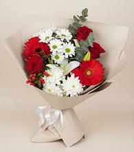 Букет цветов из:  Розы, Хризантемы, Герберы и Лилии в Табачный
