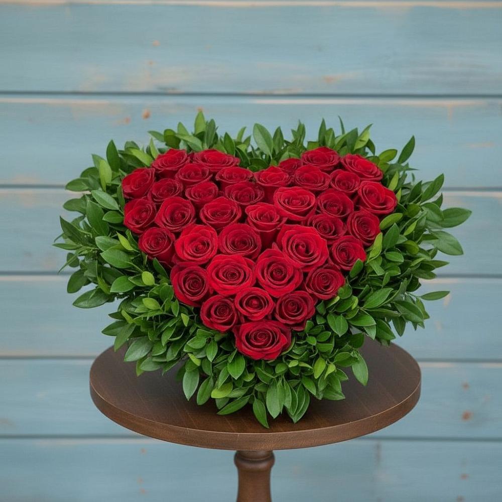 Цветочная композиция из Розы в виде сердца в Табачный