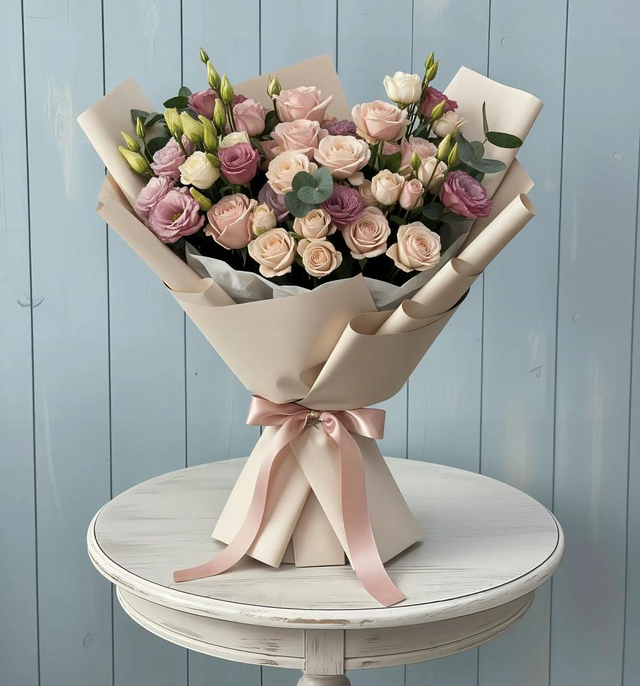 Букет цветов из: Розы и Лизиантусы в Табачный