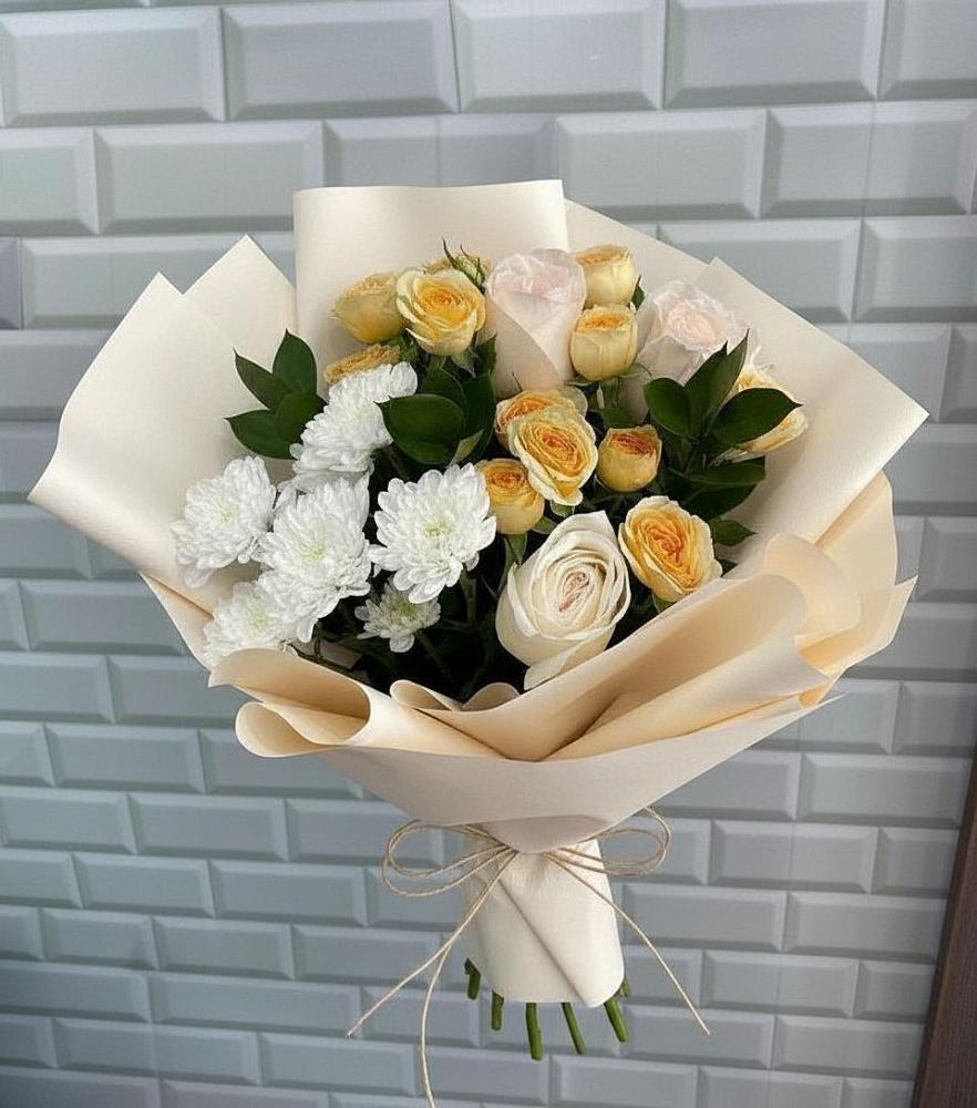 Букет цветов из: Розы и Хризантемы в Табачный