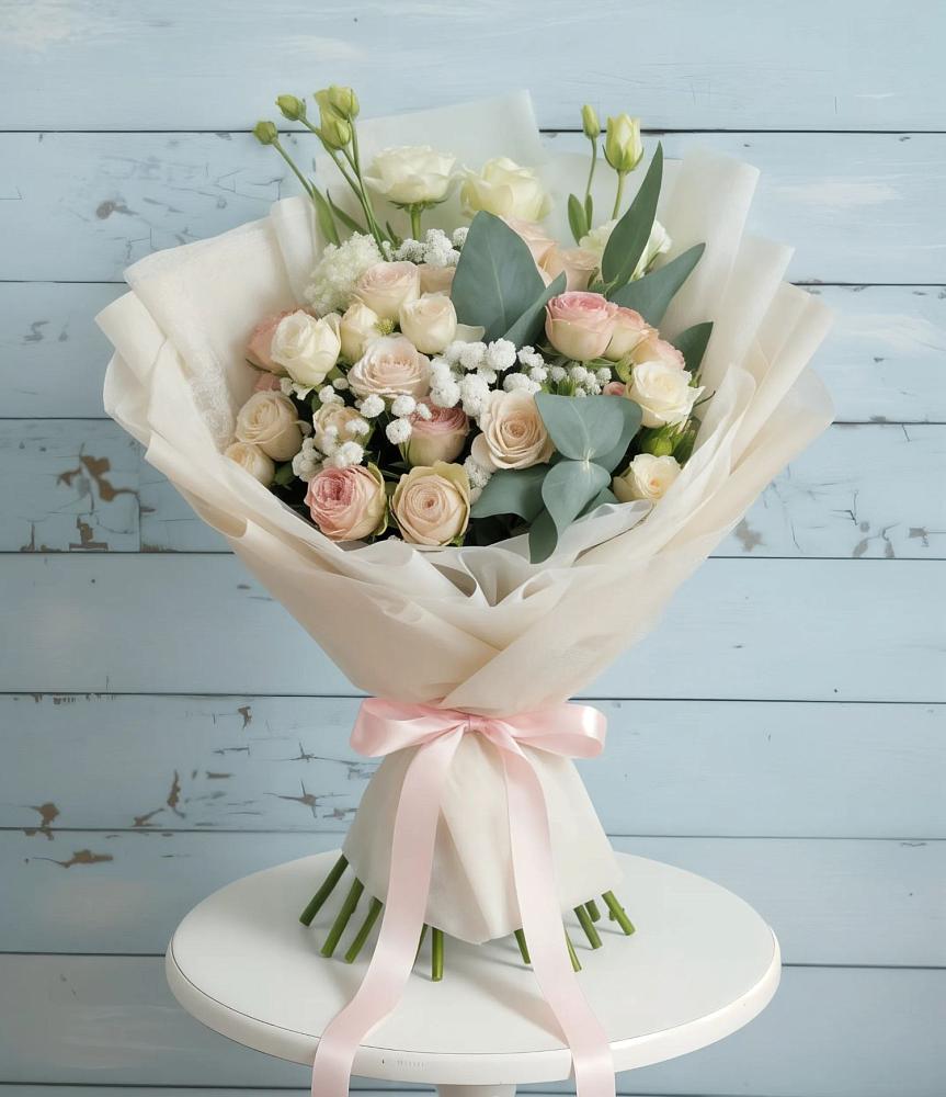 Букет цветов из: Розы и Лизиантусы в Табачный