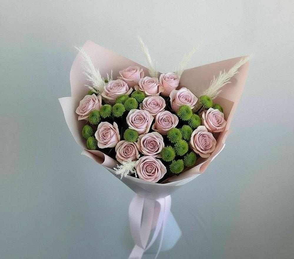 Букет цветов из: Розы и Хризантемы в Табачный