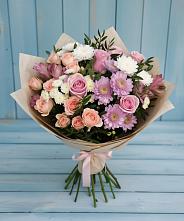 Букет цветов из:  Хризантемы, Розы и Альстромерии в Табачный