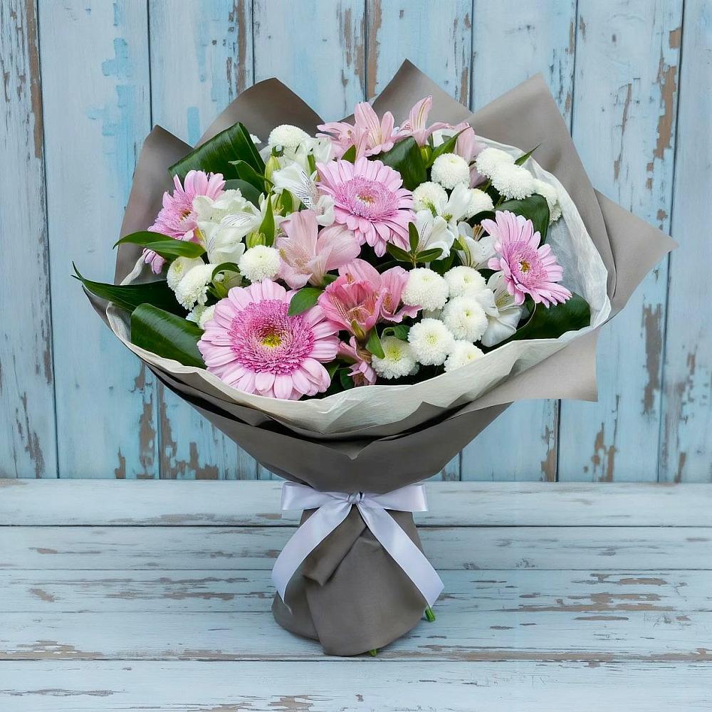 Букет цветов из: Герберы, Альстромерии и Хризантемы в Табачный