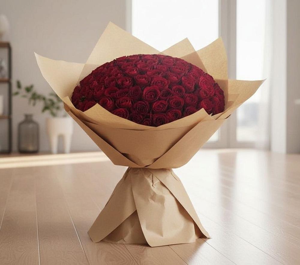 Букет 101 Красная роза в Табачный